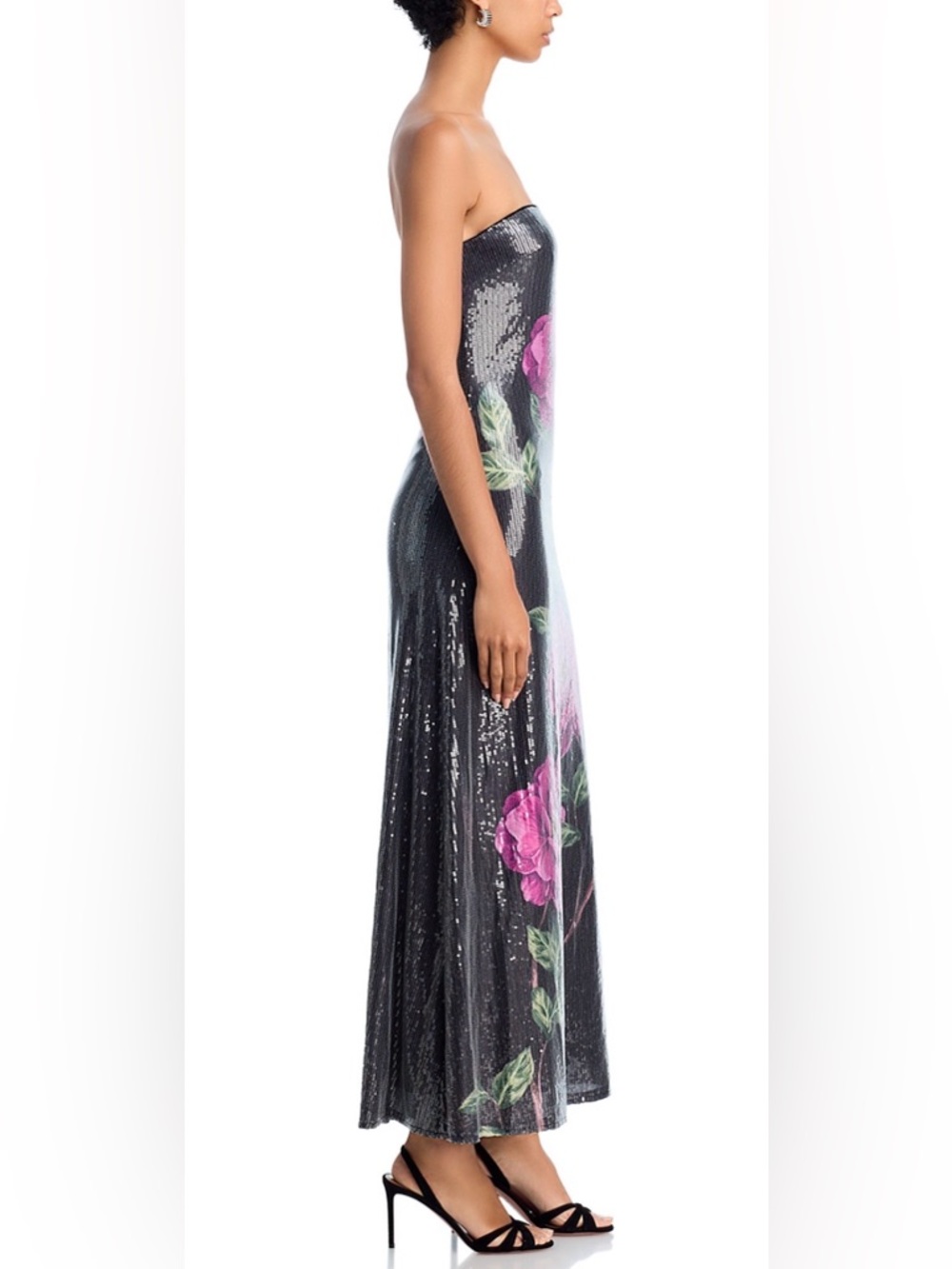 AQUA Sequin Strapless Oversized Floral Midi Dress - Picture 5 of 8